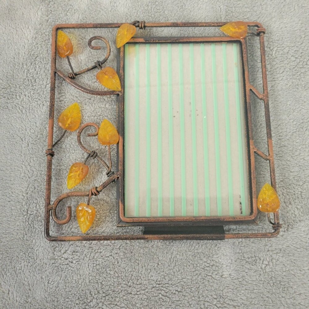 Autumn Leaf Metal Photo Frame 4x6, Decorative Fall Picture Frame Gold Tone S22E